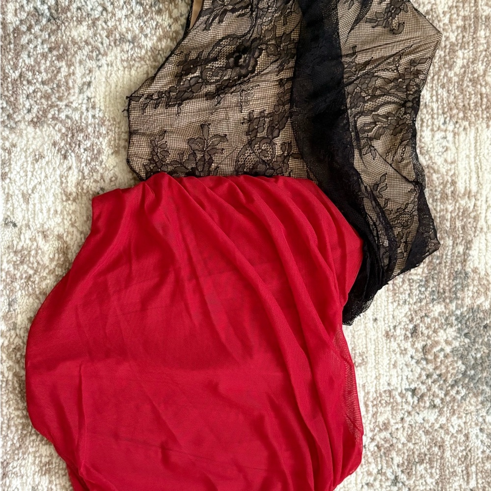 Red and Black Lace Dress